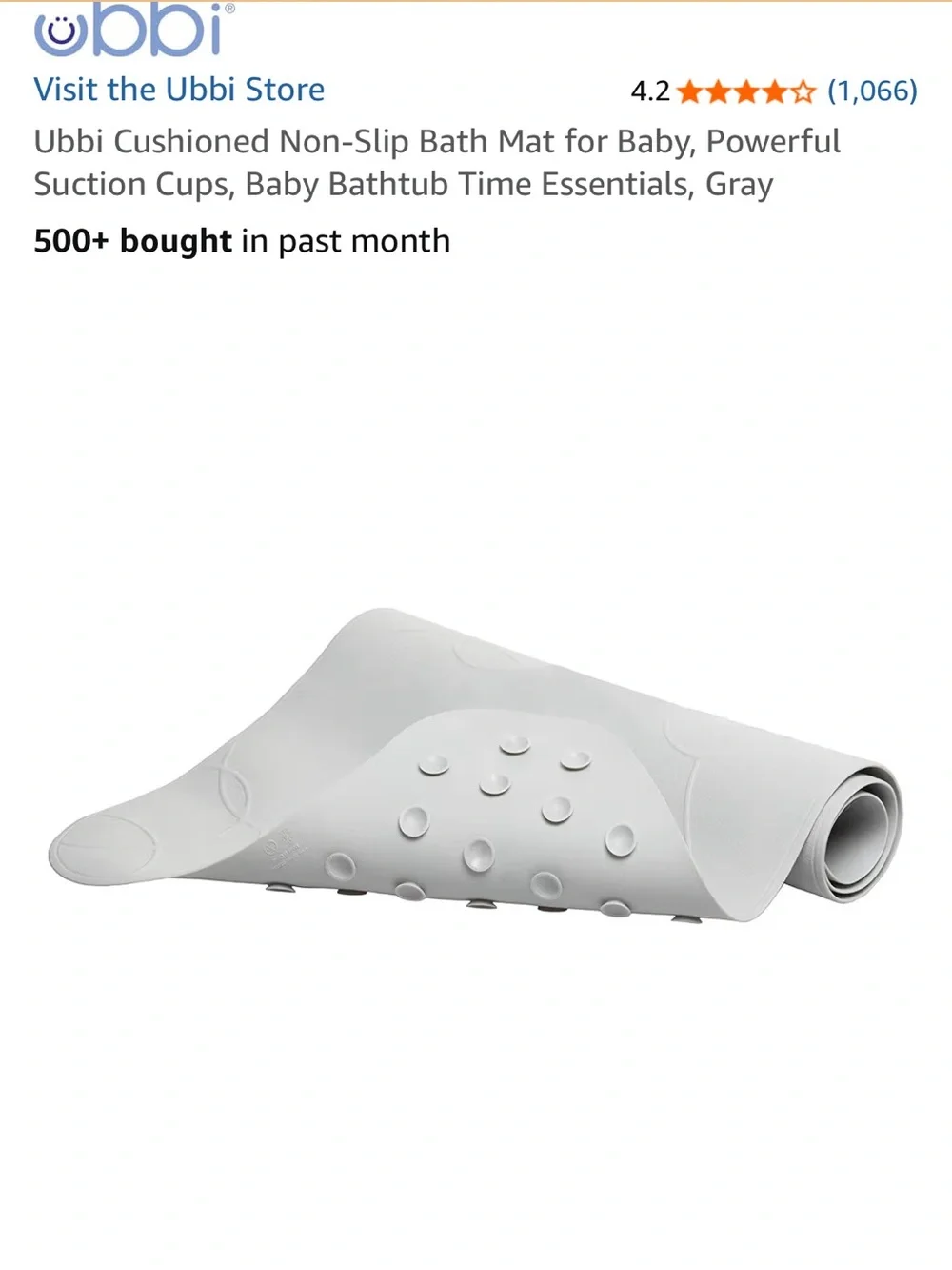 Ubbi Gray Cushioned Non-Slip Baby Bath Mat